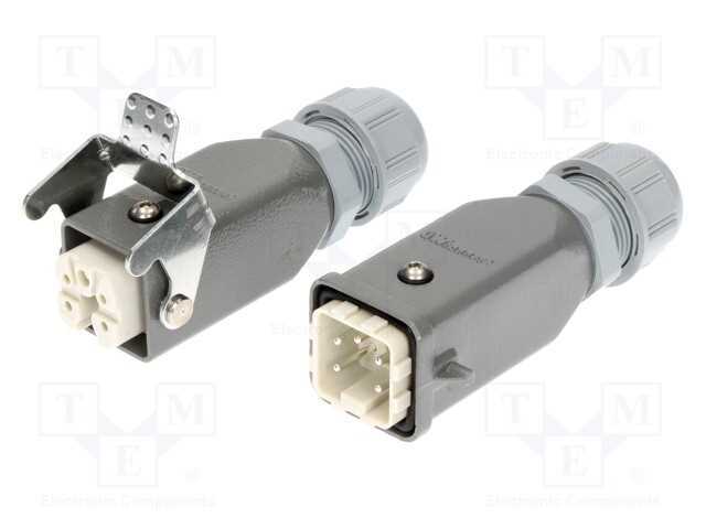 Conector: HDC, macho + fêmea, PIN: 5, 4+PE, taman.