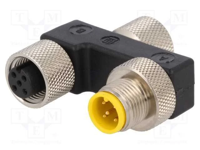 T- Conector, Macho M12,Fêmea M12 X2, Pin: 5, Y