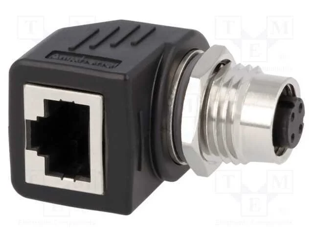Adaptador, fêmea M12,RJ45 tomada, código D-Ethern.