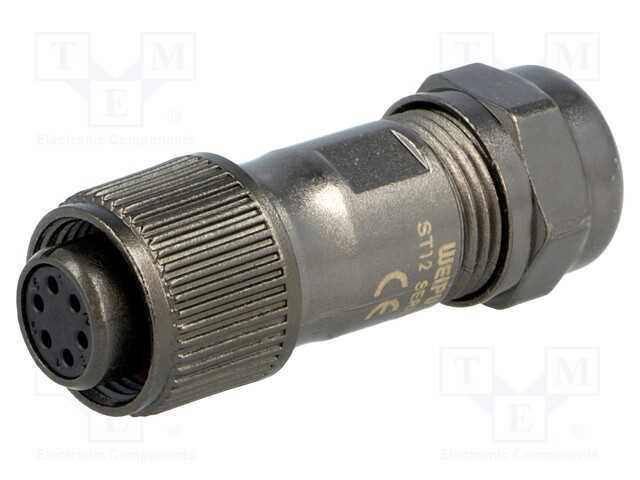 Ficha, ST12, fêmea, PIN: 6, IP67, 5÷8mm, 5A, sold.
