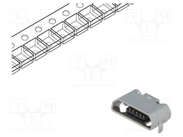 Tomada, USB B micro, para PCB, SMT, PIN: 5, horiz.
