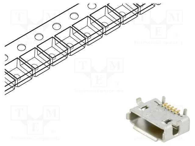 Tomada, USB AB micro, para PCB, SMT, PIN: 5, hori.