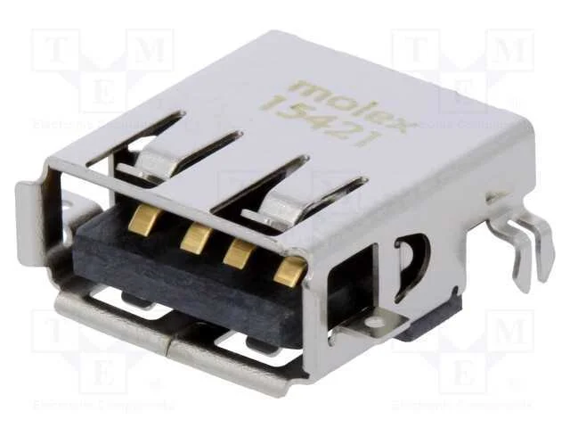 Tomada, USB A, para PCB, THT, PIN: 4, angulares 9.