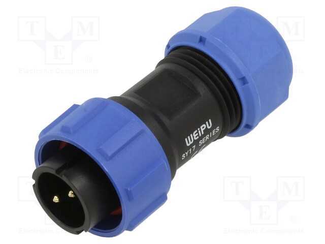 Ficha, SY17, macho, PIN: 2, IP67, 10A, solda, com.