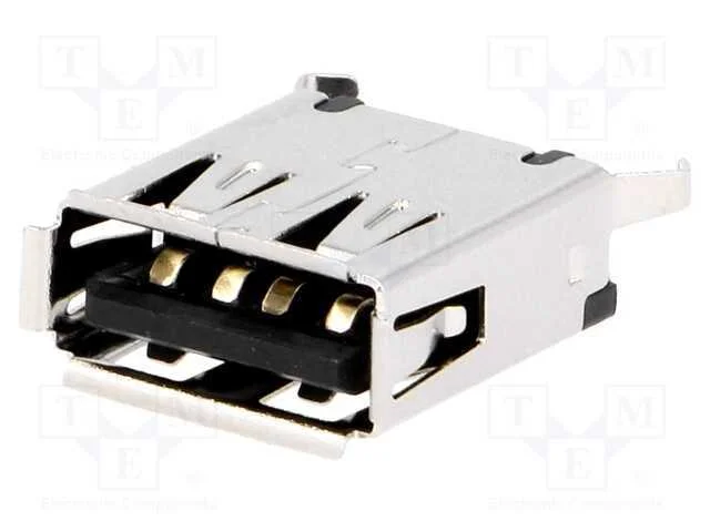 Tomada, USB A, para PCB, THT, simples, 2.0, doura.