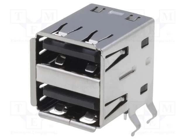 Tomada, USB A, THT, angulares 90, duplas, USB 2.0.