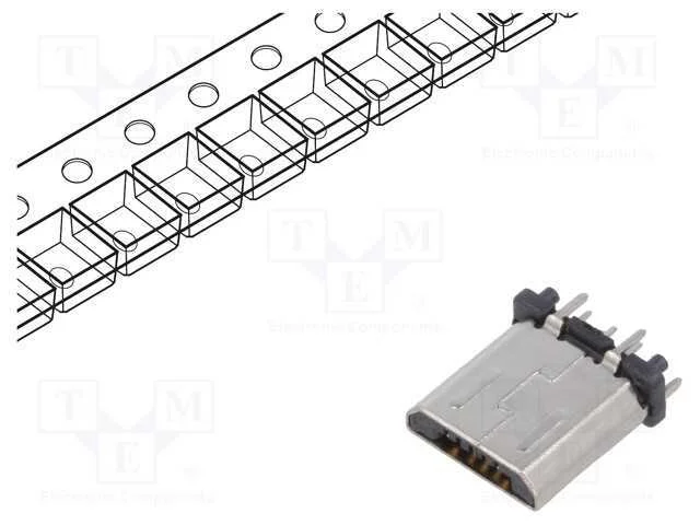 Ficha, Usb B Micro, Tht, Pin: 5, Simples, Usb 2.0, 1,8a