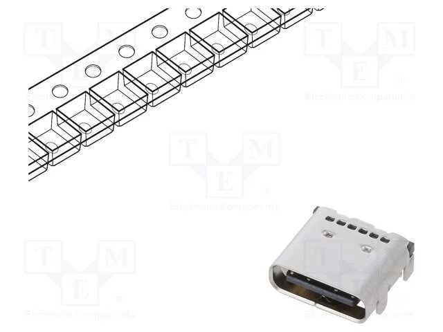 Tomada, Usb C, Smt, Pin: 24, Horizontais, Top Board Mount, Usb 3.2