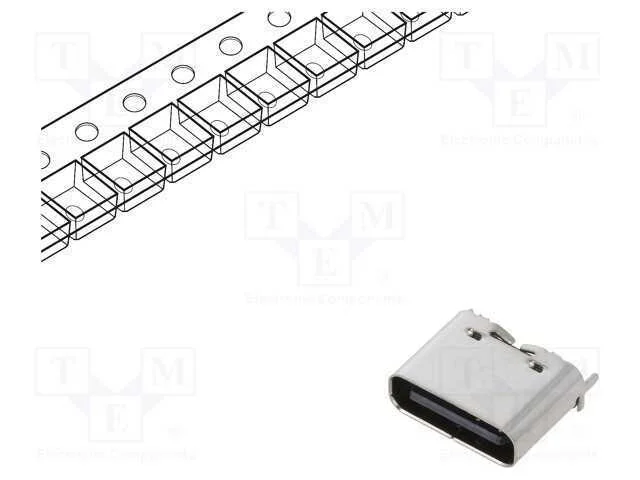 Tomada, Usb C, Smt, Pin: 6, Verticais, Top Board Mount, 3a
