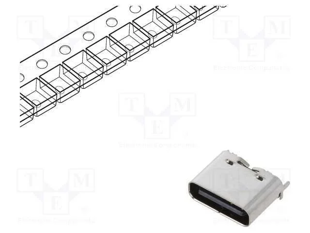 Tomada, Usb C, Smt, Pin: 6, Verticais, Top Board Mount, 3a