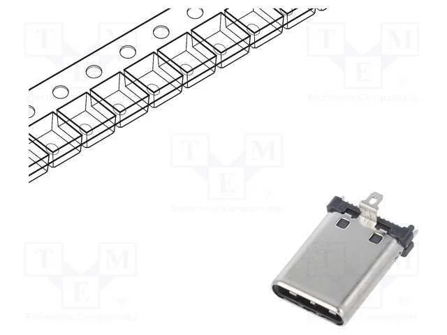 Ficha, Usb C, Smt, Pin: 24, Verticais, Top Board Mount, Usb 3.2, 5a