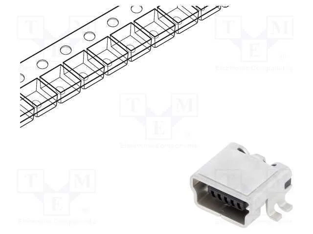 Tomada, Usb B Mini, Ux, para Pcb, Smt, Pin: 5, Horizontais, Usb 2.0