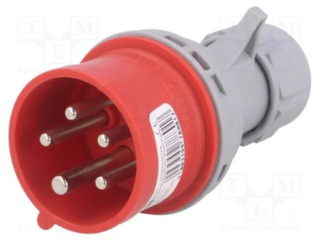 Conector: de alimentação AC 3 fases, ficha, macho.