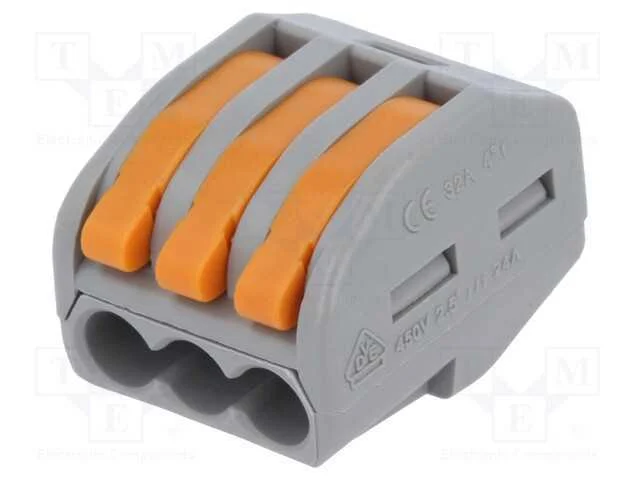 Conector Rápido, Aperto de Molas, 0,2÷2,5mm2, 28awg÷12awg, 450v