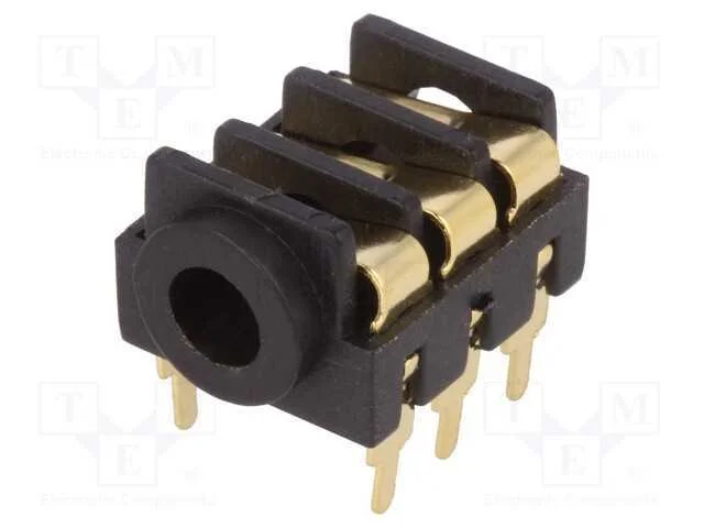 Tomada, Jack 3,5mm, Fêmea, Stereo, Faixas: 3, Tht, Dourado