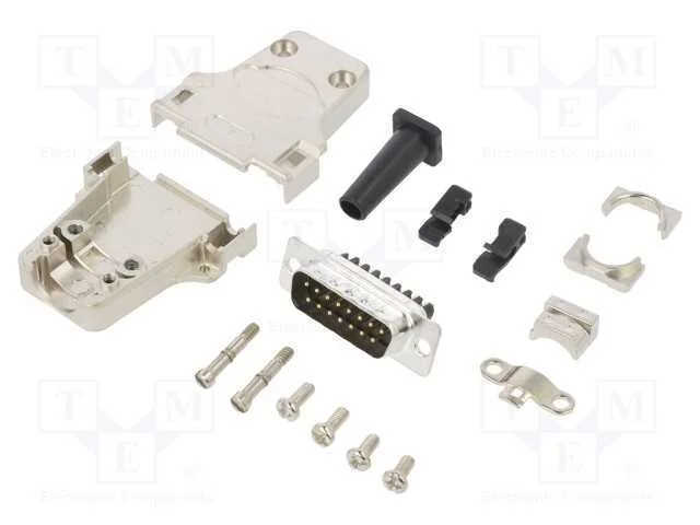 D-Sub, PIN: 15, macho, simples, terminal parafusa.