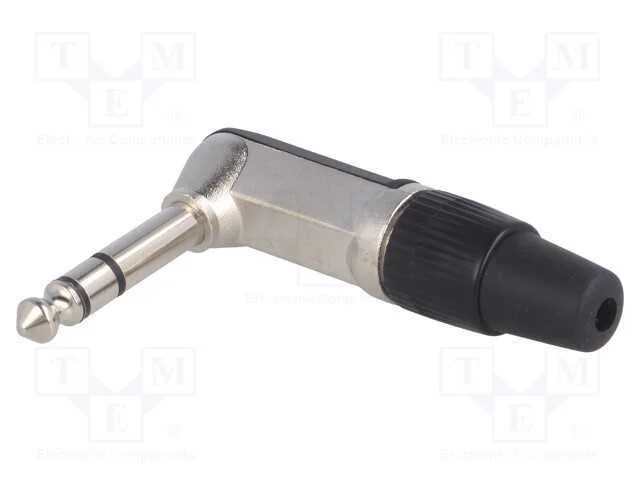 Ficha, Jack 6,3mm, Macho, Stereo, Faixas: 3, Angulares 90, Solda