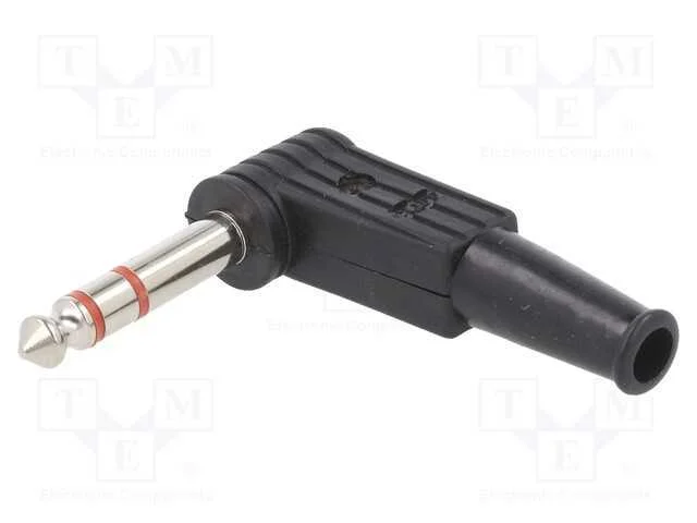 Ficha, Jack 6,3mm, Macho, Stereo, Faixas: 3, Angulares 90, Solda