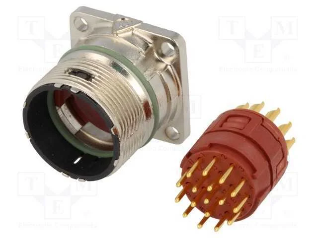 Conector: M23, Tomada, Pin: 17, Macho, Solda, Simples, 7a, Dourado