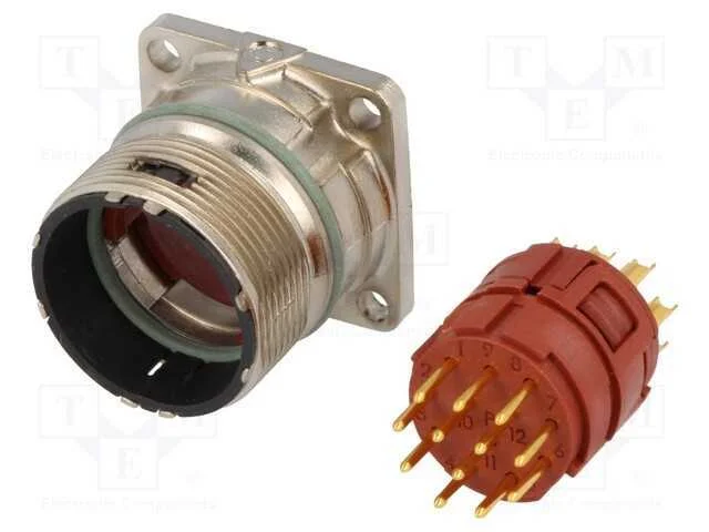 Conector: M23, Tomada, Pin: 12, Macho, Solda, Simples, 7a, Dourado