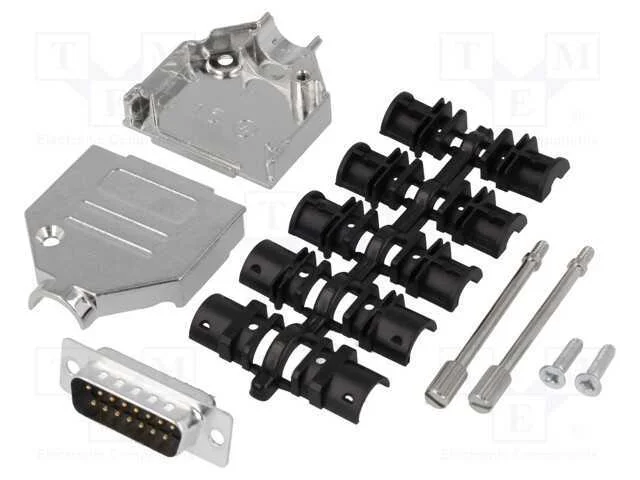 D-Sub, Pin: 15, Ficha, Macho, Solda, com Cabo, Preta