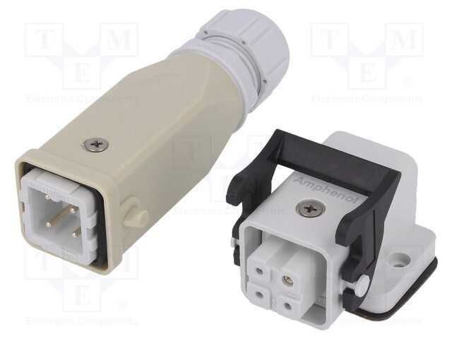 Conector: Hdc, Macho + Fêmea, C146, Pin: 4, 3+Pe, Tamanho A3, M20