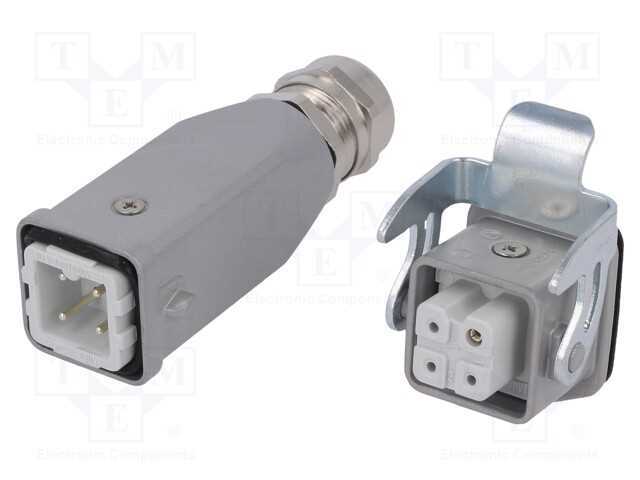 Conector: Hdc, Macho + Fêmea, C146, Pin: 4, 3+Pe, Tamanho A3, M20