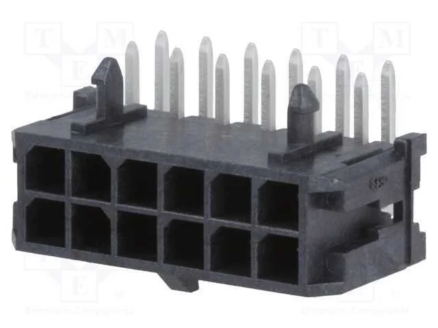 Tomada, Fio-Placa, Macho, Micro-Fit 3.0, 3mm, Pin: 12, Tht, 5a, 600v