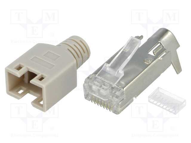 Ficha, RJ45, PIN: 8, blindadas,com o anel proteto.