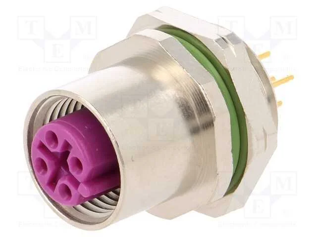 Tomada, M12, Pin: 5, Fêmea, Código B-Profibus, Tht, Rosca: Pg9