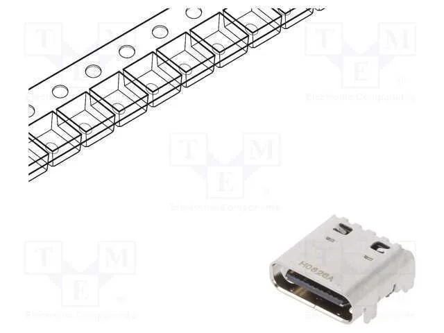 Tomada, Usb C, Cx, para Pcb, Smt, Pin: 24, Horizontais, Gen2, Usb 3.1