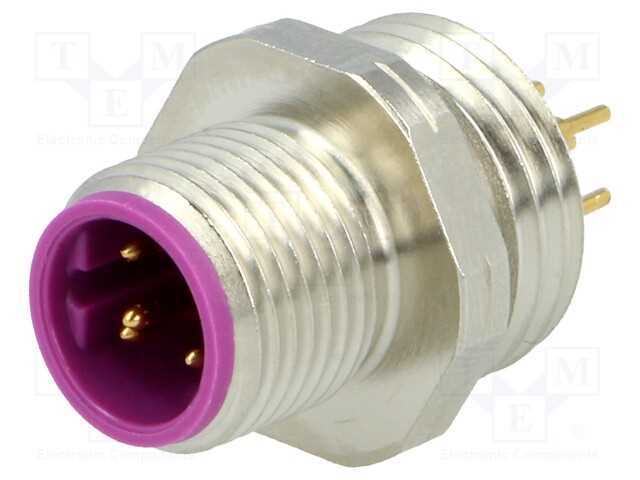 Tomada, M12, Pin: 5, Macho, Código B-Profibus, Tht, Rosca: Pg9