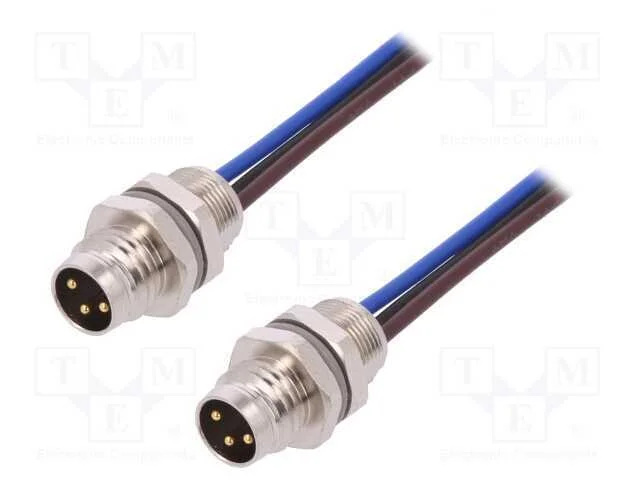 Conector: M8, 0,2m, Macho, Pin: 3, para Painel,Porca de Trás, Ip67