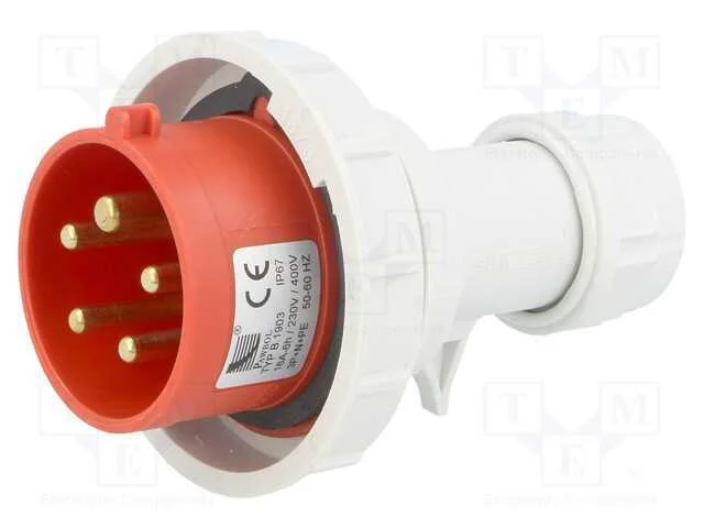 Conector: de alimentação AC 3 fases, ficha, macho.