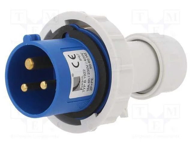 Conector: de alimentação, ficha, macho, 16A, 400V.