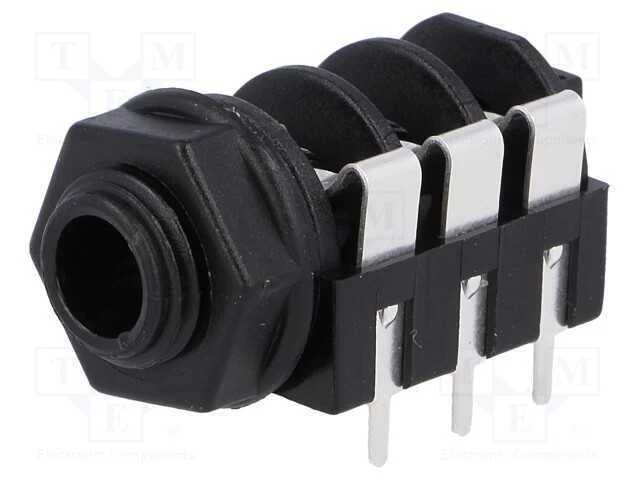 Tomada, Jack 6,3mm, F&ecirc;mea, Stereo, Faixas: 3, Angulares 90, Tht