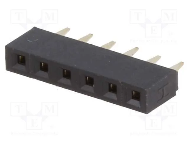 Tomada, pinos, fêmea, PIN: 6, simples, 2,54mm, TH.