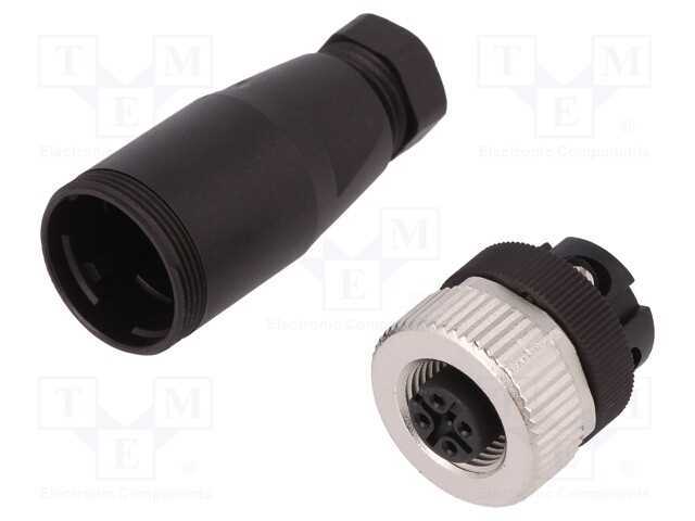 Conector: M12, Ficha, Fêmea, Pin: 4, Rosca Interna,Torcidos, 4a