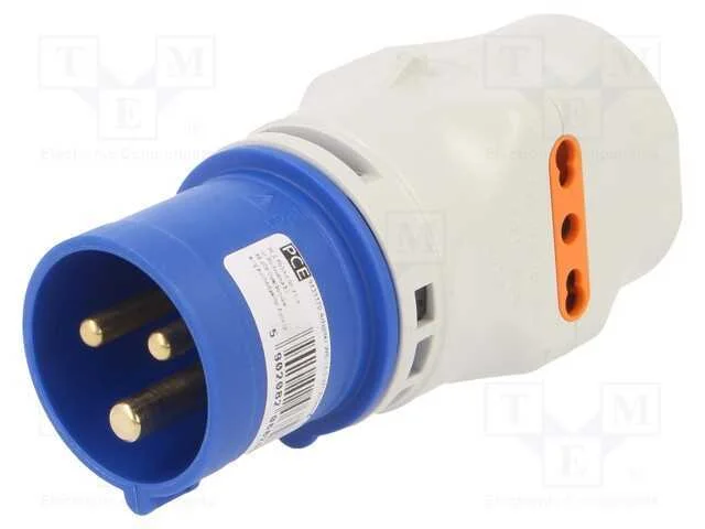 Conector: de alimentação, passo, macho/fêmea, 16A.