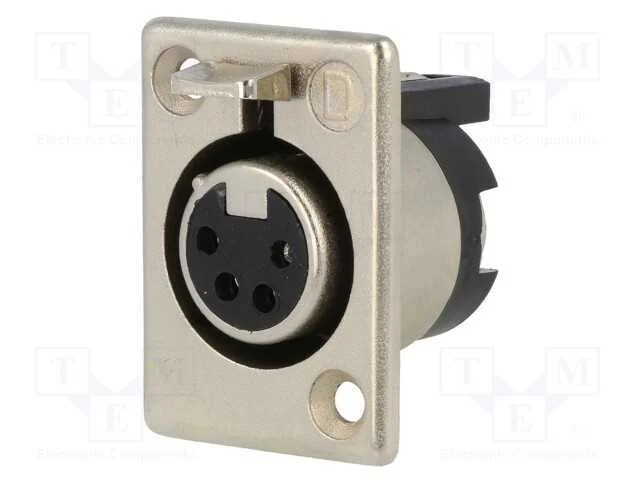 Tomada, Xlr, Fêmea, Pin: 4, Simples, Solda, Prateado, 50v, 10a, 16awg