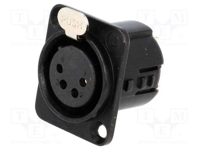 Tomada, Xlr, Fêmea, Pin: 4, Simples, Solda, Prateado, 50v, 10a, 16awg