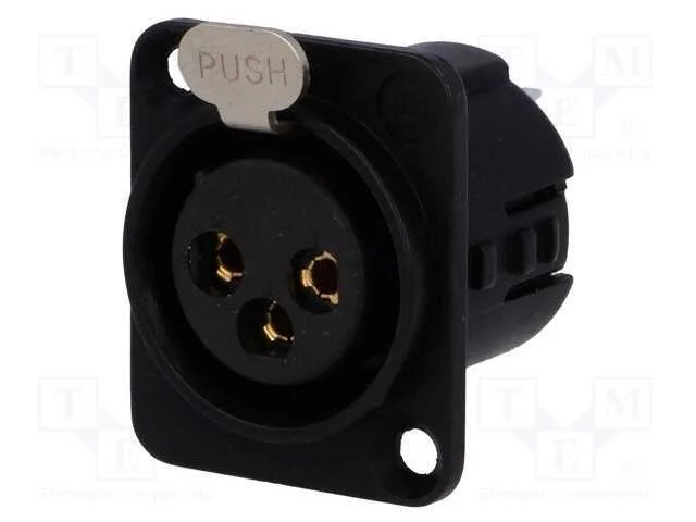 Tomada, Xlr, Fêmea, Pin: 3, Simples, Solda, Dourado, 50v, 15a, 14awg