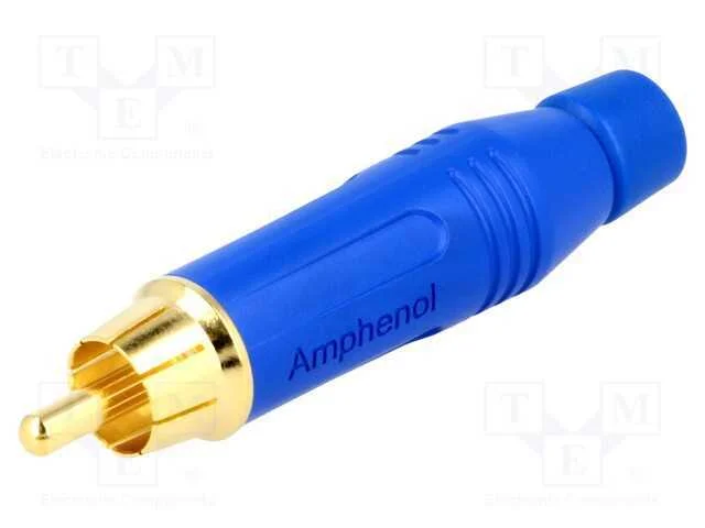Ficha, Rca, Macho, Simples, Solda, Azul, Dourado, com Cabo, 3÷7mm