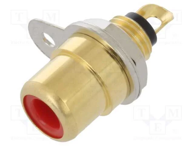 Tomada, Rca, Fêmea, Simples, Solda, Dourado, Designador: Vermelho