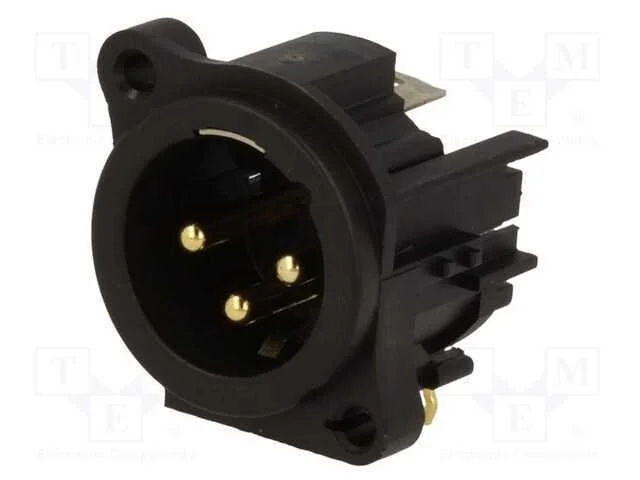 Tomada, Xlr, Macho, Pin: 3, Angulares 90, Roscado, Tht, Dourado