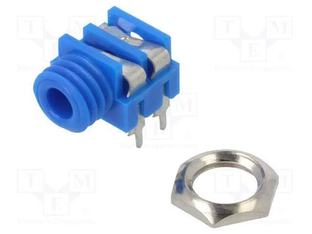 Tomada, Jack 3,5mm, Fêmea, Mono, Faixas: 2, Angulares 90, Tht, Azul