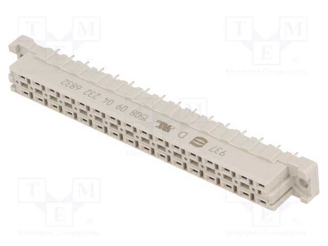 Ficha, Din 41612, Tipo D, Fêmea, Pin: 32, A+C, Tht, Simples, Dourado