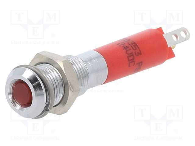 Luz indicadora: LED, plana, vermelho, 24VDC, 6mm,.