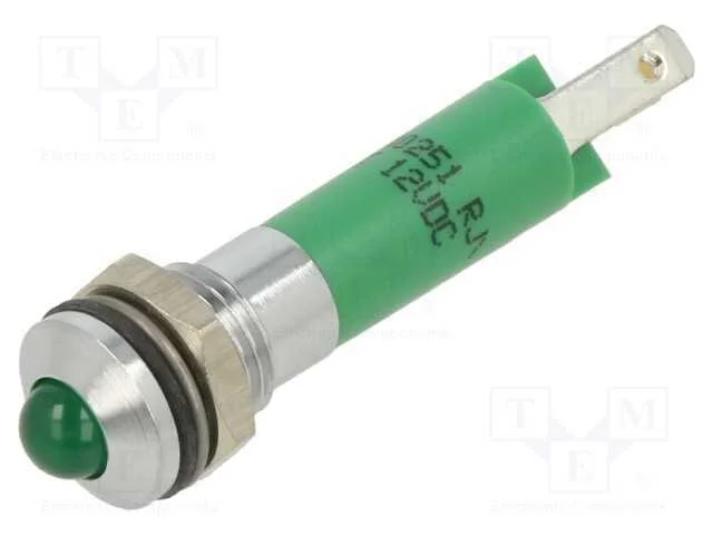 Luz indicadora: LED, convexa, verde, 12VDC, 8mm, .