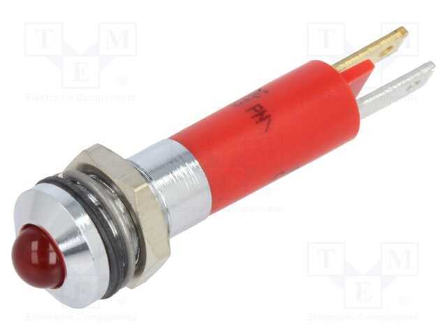 Luz indicadora: LED, convexa, vermelho, 12VDC, 8m.